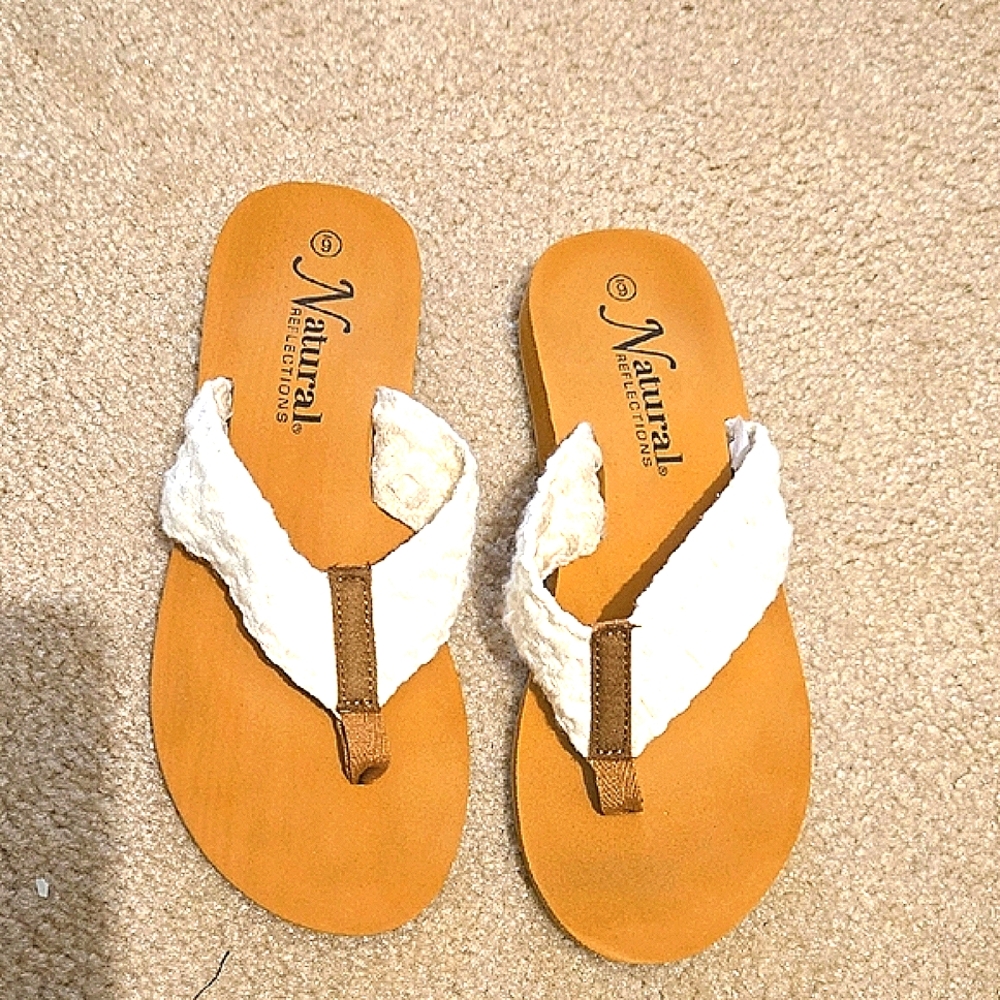 Natural Reflections Cream, Tan Flip Flops, Size 6
